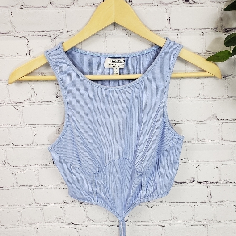 SHAREEN Collections Belly Tie Crop Top Blue Size 8